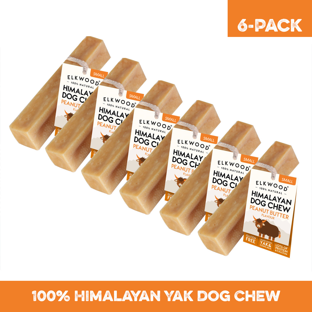 Elkwood 100% Himalayan Yak Peanut Butter Dog Chew | Small Saver Pack (6-Chews)