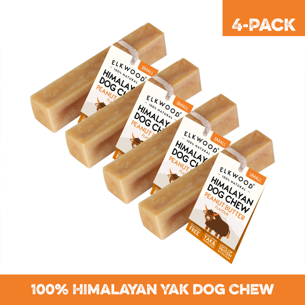 Elkwood 100% Himalayan Yak Peanut Butter Dog Chew | Small Value Pack (4-Chews)