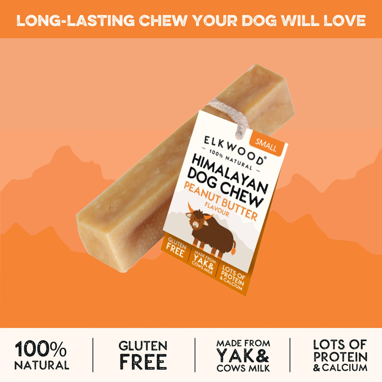 Elkwood 100% Himalayan Yak Peanut Butter Dog Chew | Small Value Pack (4-Chews)