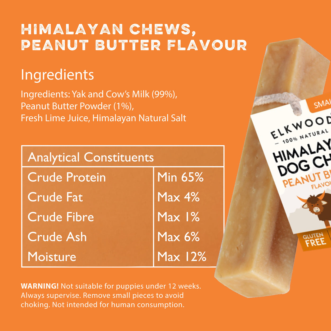 Elkwood 100% Himalayan Yak Peanut Butter Dog Chew | Small Value Pack (4-Chews)