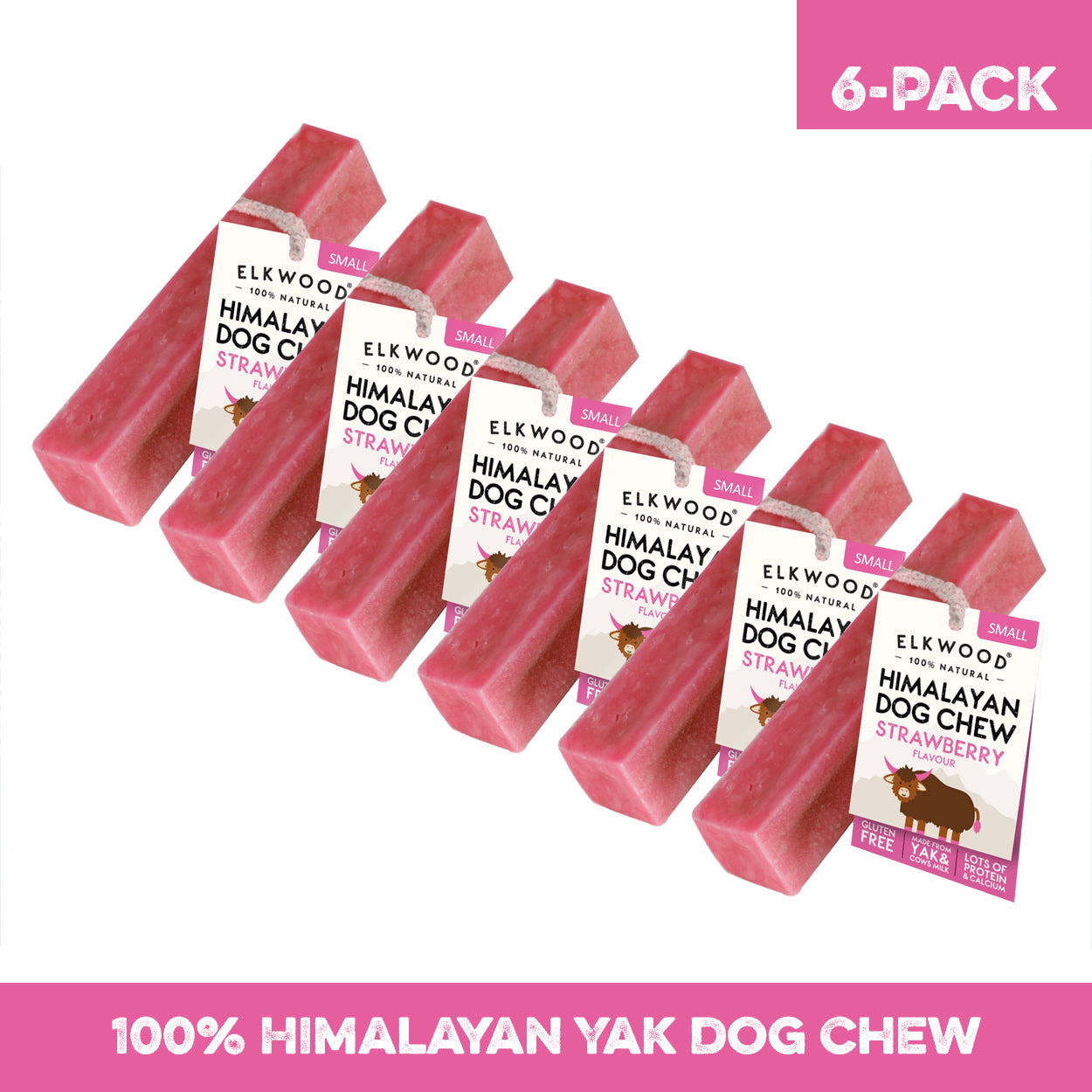 Elkwood 100% Himalayan Yak Strawberry Dog Chew | Small Saver Pack (6-Chews)