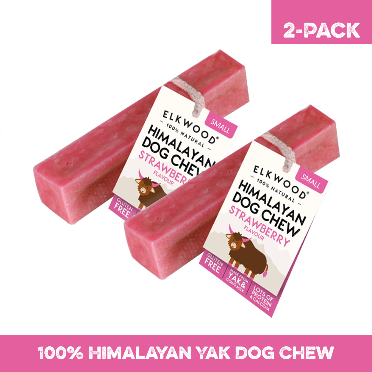 Elkwood 100% Himalayan Yak Strawberry Dog Chew | Small Twin Pack