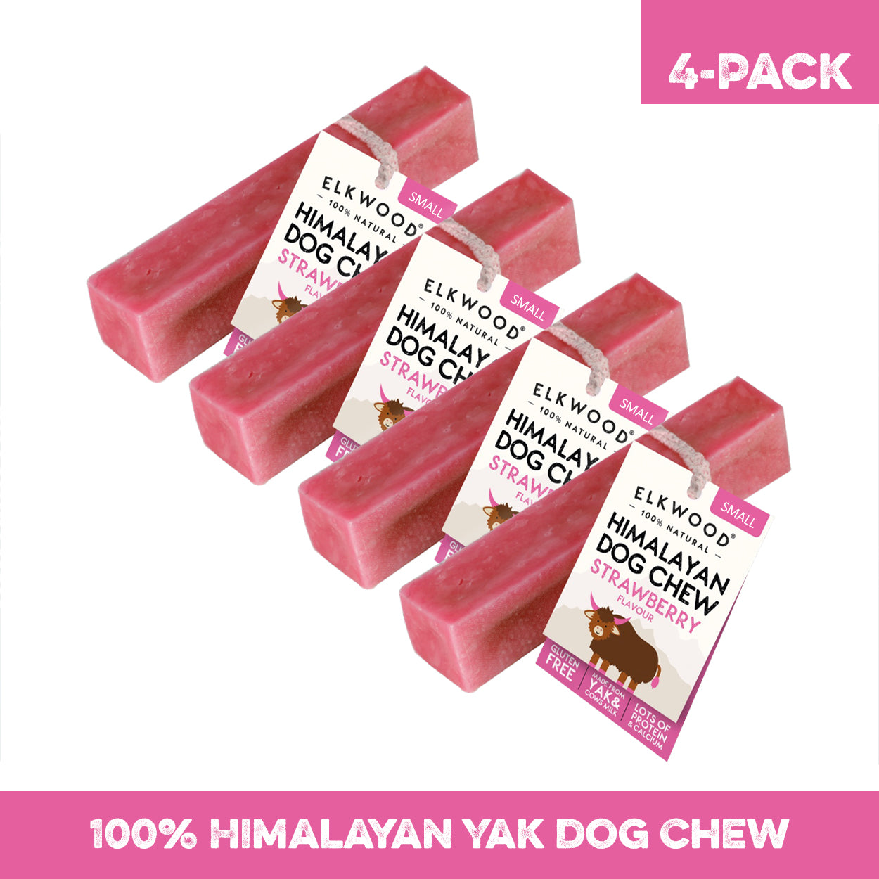 Elkwood 100% Himalayan Yak Strawberry Dog Chew | Small Value Pack (4-Chews)