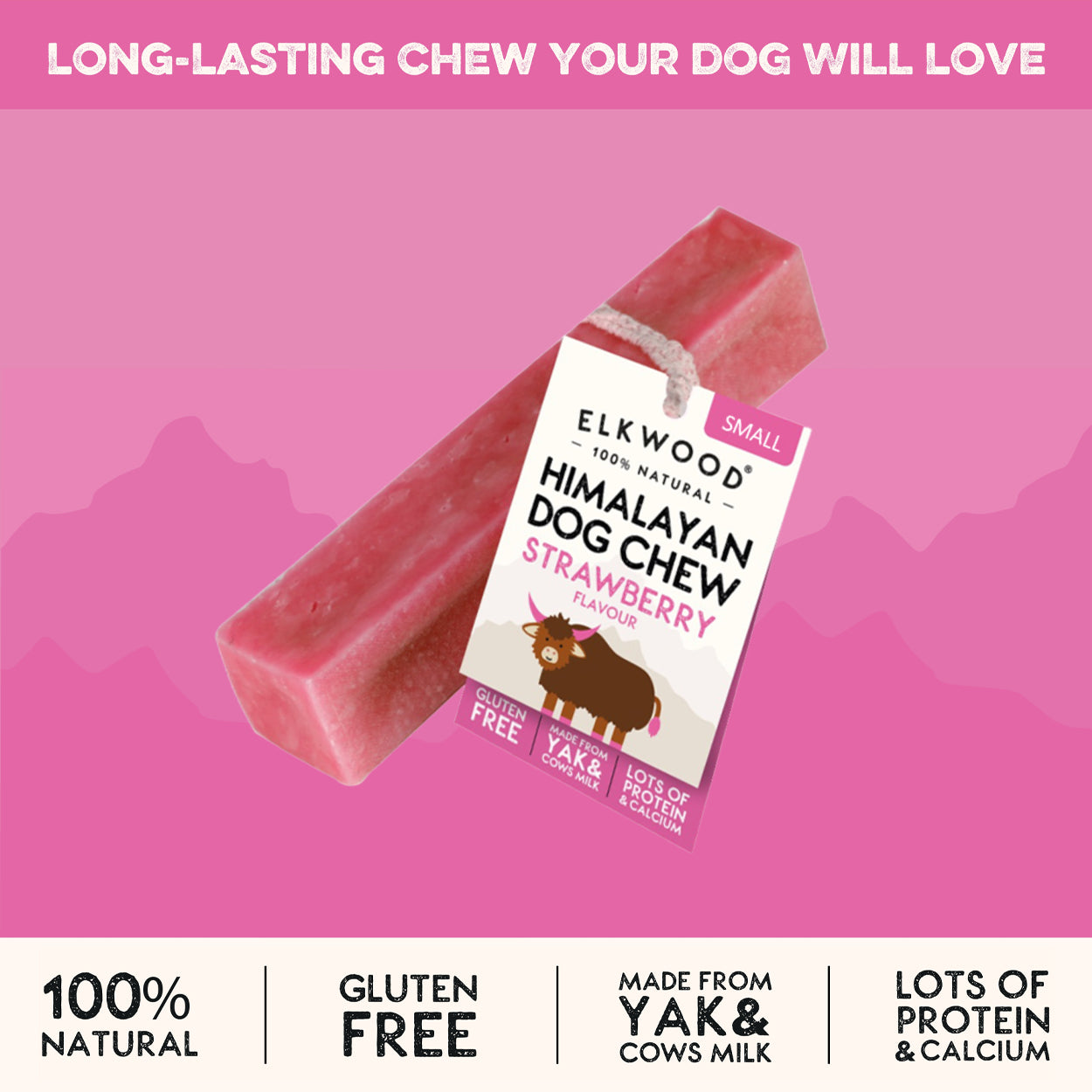 Elkwood 100% Himalayan Yak Strawberry Dog Chew | Small Value Pack (4-Chews)