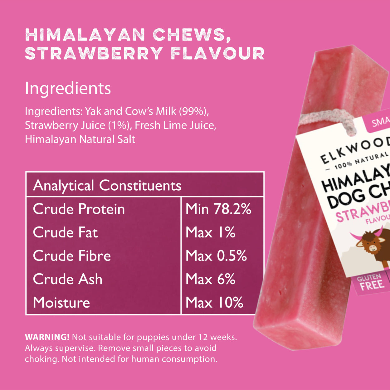 Elkwood 100% Himalayan Yak Strawberry Dog Chew | Small Value Pack (4-Chews)