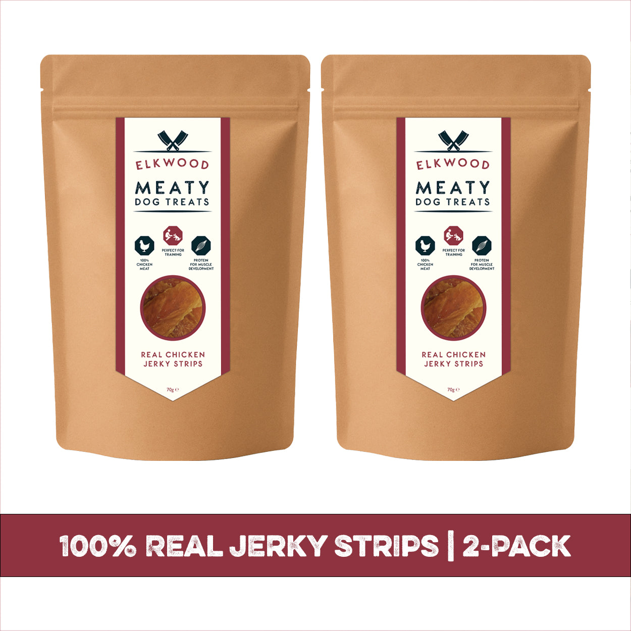 Elkwood 100% Real Chicken Jerky Strips Twin Pack | 2 x 70g