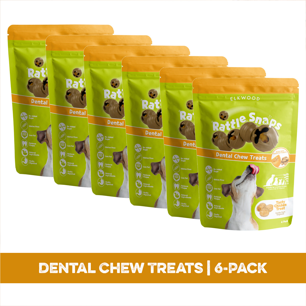 Elkwood Rattlesnaps Peanut & Pumpkin Dental Chew with Chicken Saver Pack | 24 Dental Chews