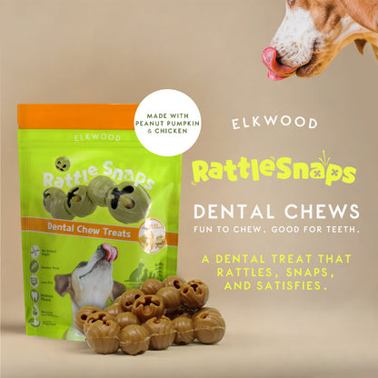 Elkwood Rattlesnaps Peanut & Pumpkin Dental Chew with Chicken Value Pack | 16 Dental Chews