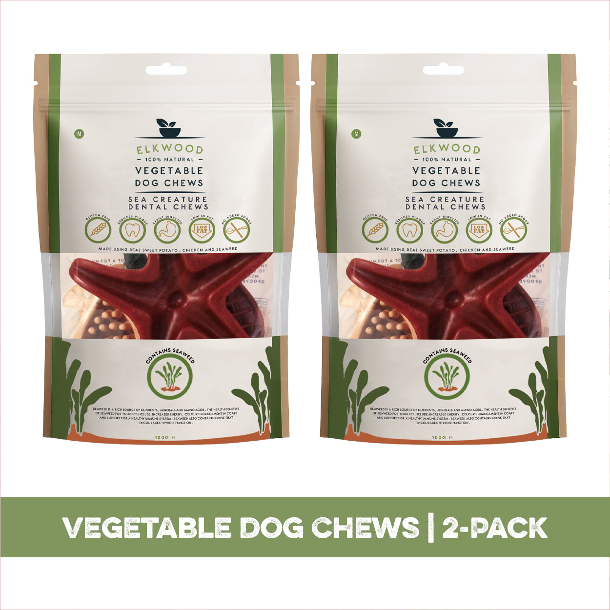 Elkwood Seaweed & Vegetable Dental Dog Chews | Medium Twin Pack