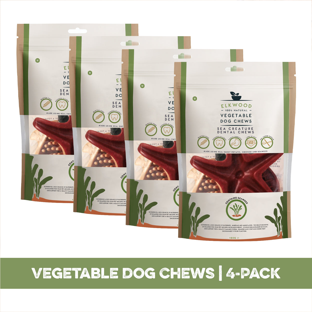 Elkwood Seaweed & Vegetable Dental Dog Chews | Medium Value Pack | 4 Packs