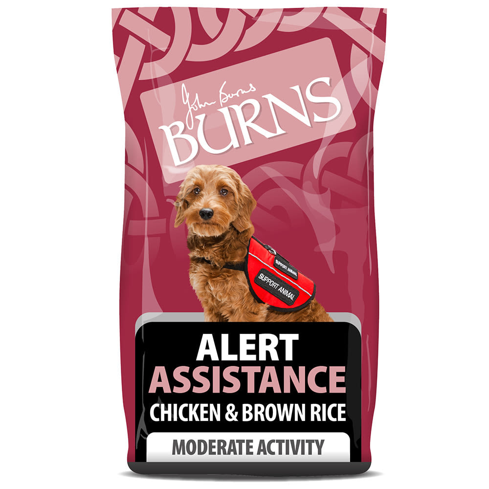Burns Burns Alert Assistance Brown Chicken Salmon Adult Dry Dog Food pet food packaging