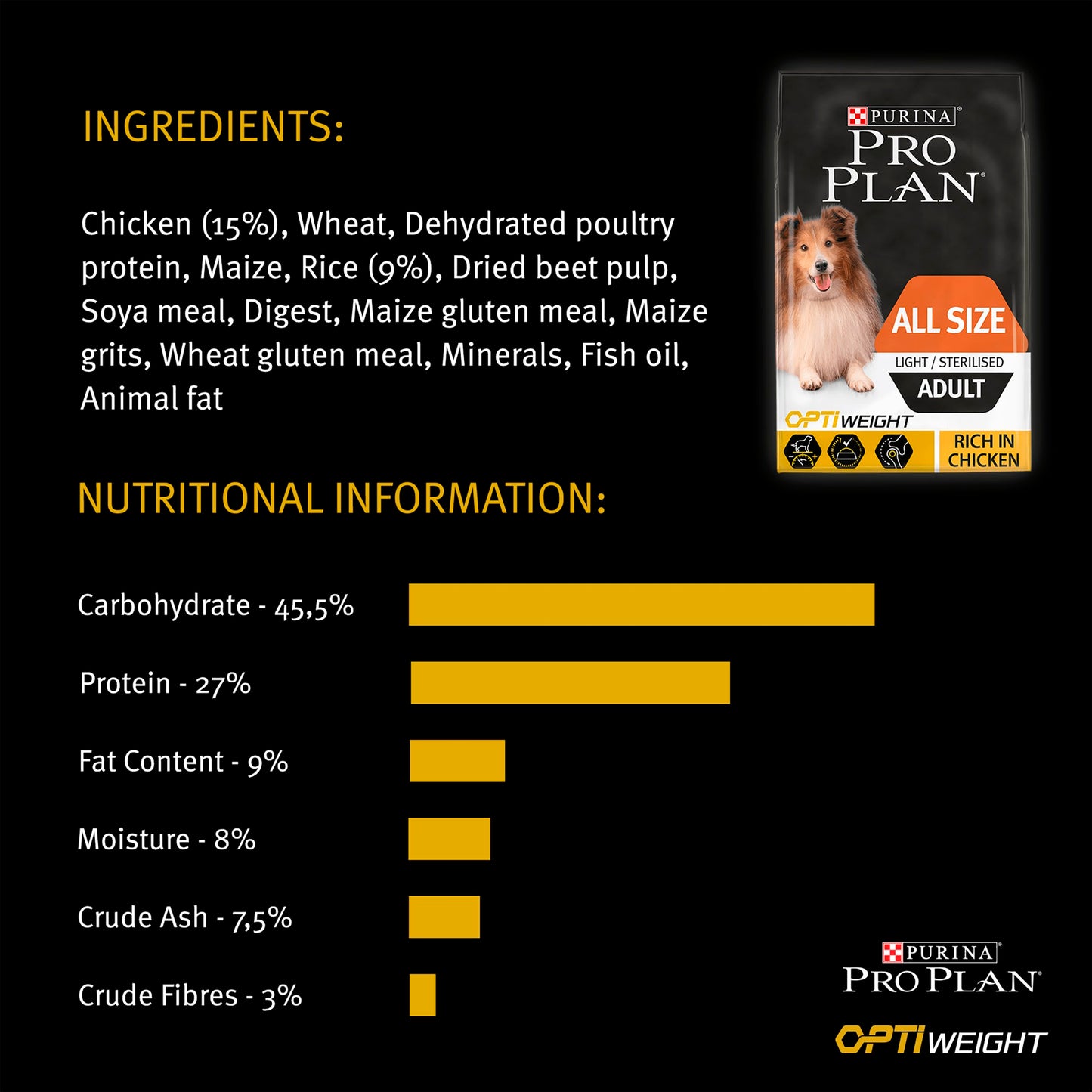 Purina Pro Plan Opti Weight Light/Sterilised Adult Dry Dog Food - Chicken