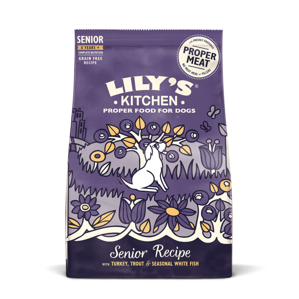 Lily's Kitchen Lily'S Kitchen Grain Free White Trout Turkey Senior Dry Dog Food pet food packaging