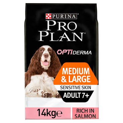 Pro Plan Pro Plan Medium Purina Sensitive Skin 7 Plus Salmon pet food packaging