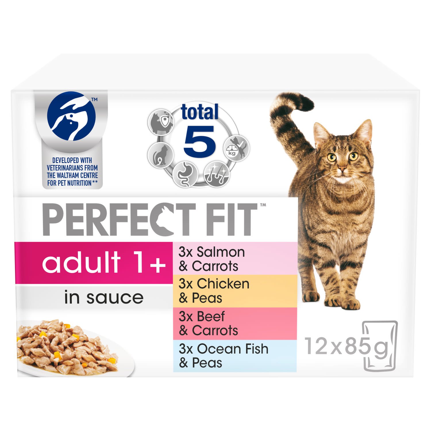 PERFECT FIT Perfect Fit Puches Beef Chicken Salmon Adult Wet Cat Food pet food packaging