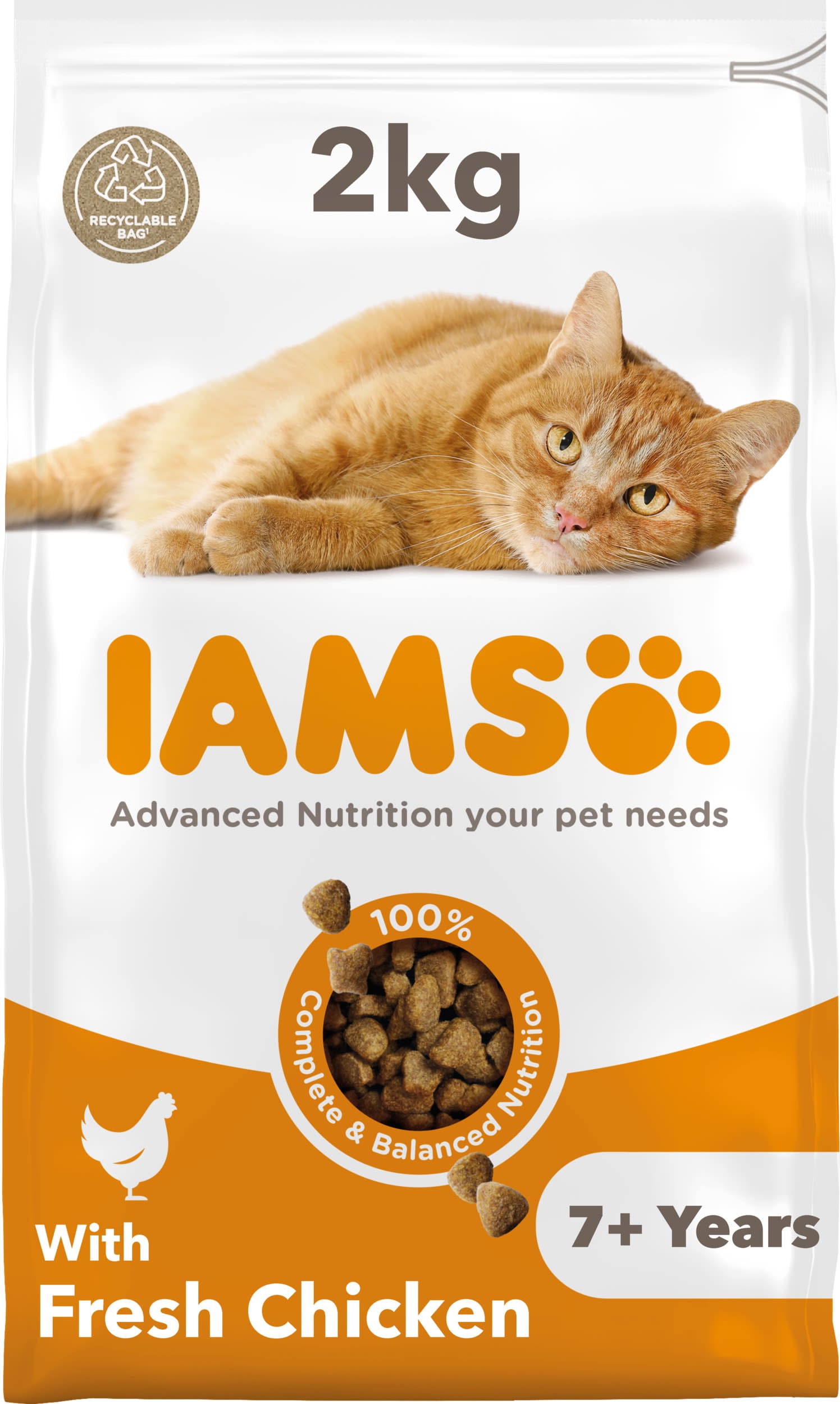 Iams Iams For Chicken Pork Turkey Senior Dry Cat Food pet food packaging