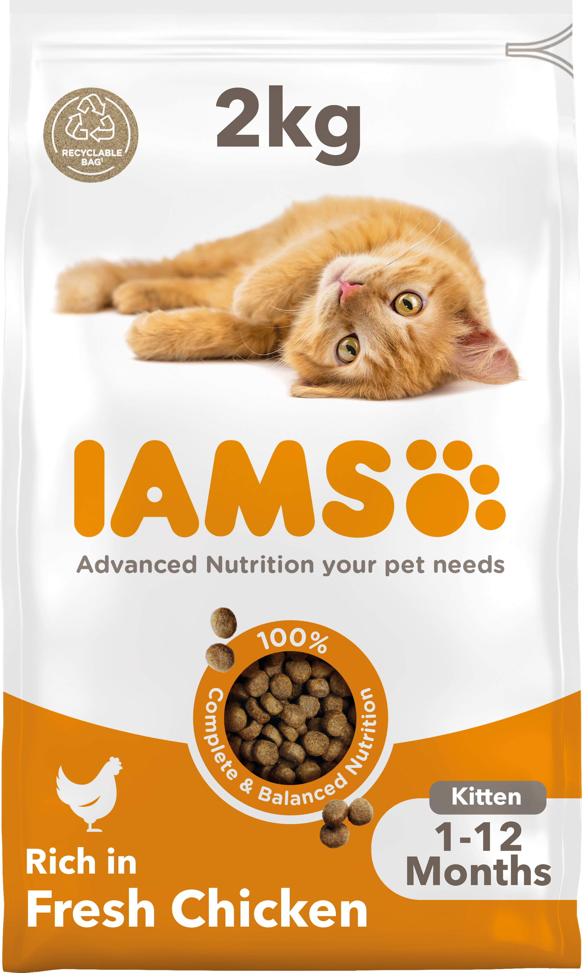 Iams Iams For Chicken Pork Turkey Kitten Dry Cat Food pet food packaging