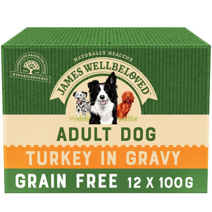 James Wellbeloved Grain Free Adult Wet Dog Food Pouches - Turkey in Gravy