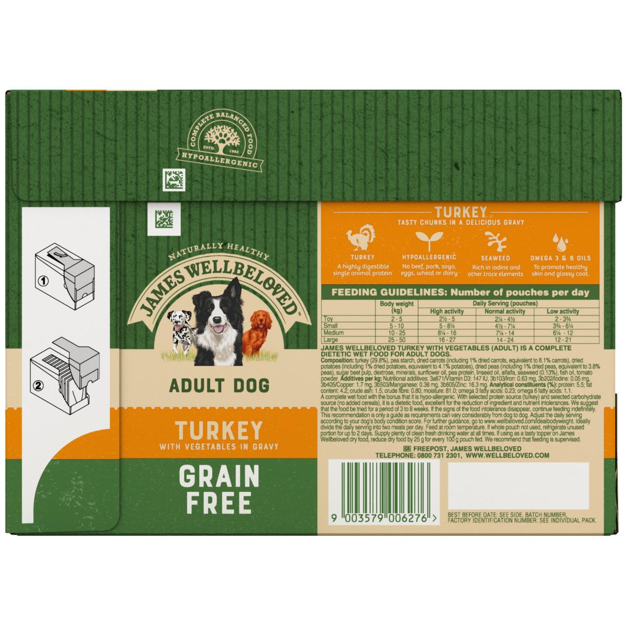 James Wellbeloved Grain Free Adult Wet Dog Food Pouches - Turkey in Gravy