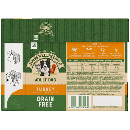 James Wellbeloved Grain Free Adult Wet Dog Food Pouches - Turkey in Gravy