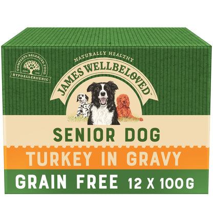 James Wellbeloved Grain Free Senior Wet Dog Food Pouches - Turkey in Gravy