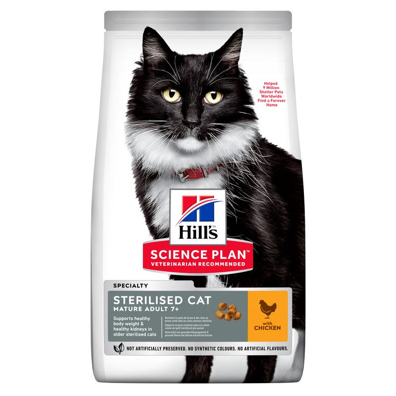 Hill's Hill'S Science Plan Sterilised Chicken Turkey Senior Dry Cat Food pet food packaging