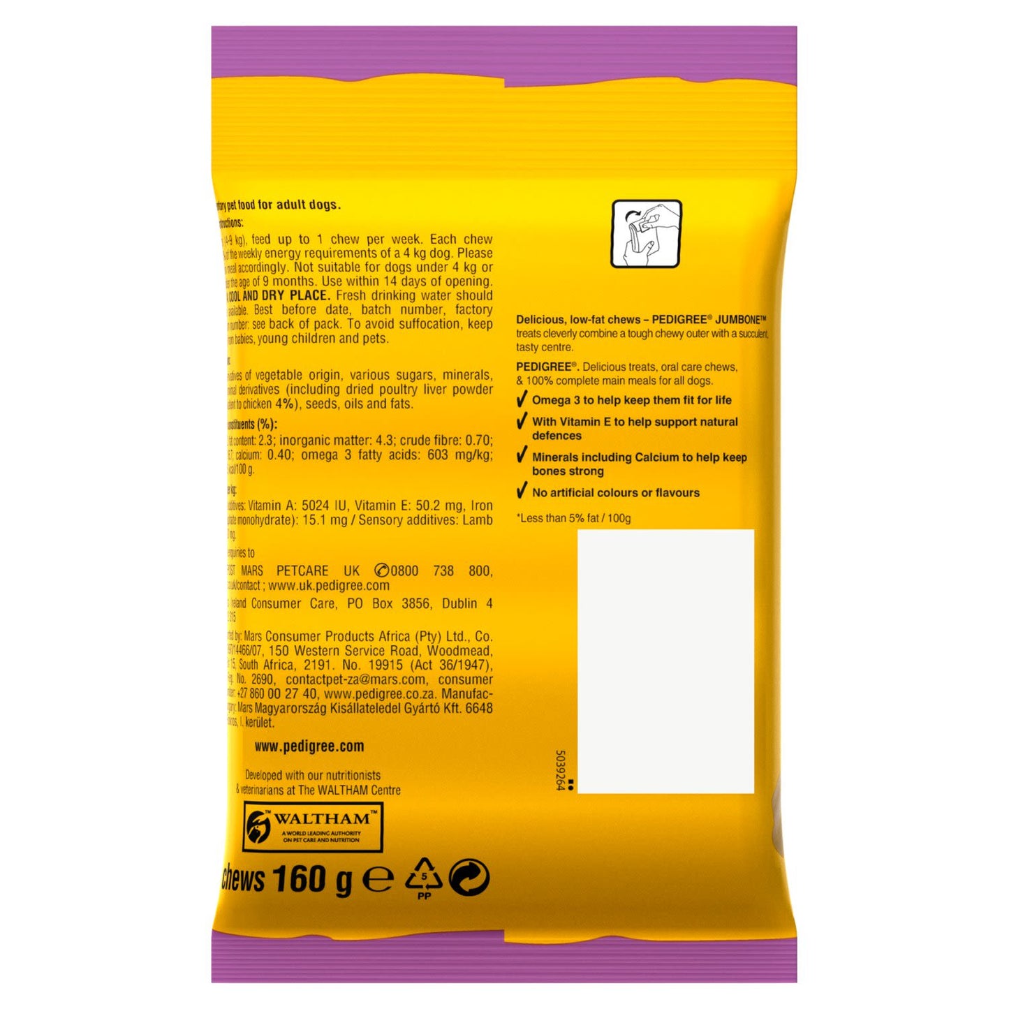 Pedigree Jumbone Mini Adult Small Dog Treats Chicken & Lamb 4 Chews