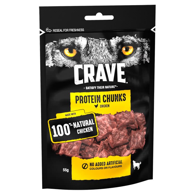 Crave Natural Grain Free Protein Chunks Adult Dog Treat Chicken