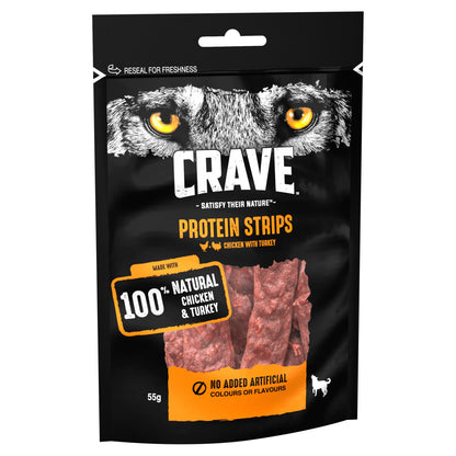 Crave Protein Strips Natural Adult Dog Treat - Turkey & Chicken