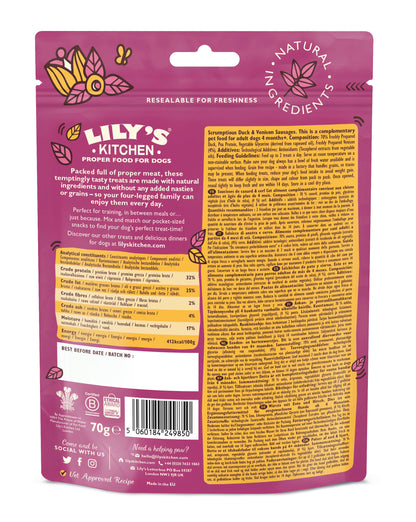 Lily's Kitchen Dog Scrumptious Sausages Adult Dog Treats - Duck & Venison