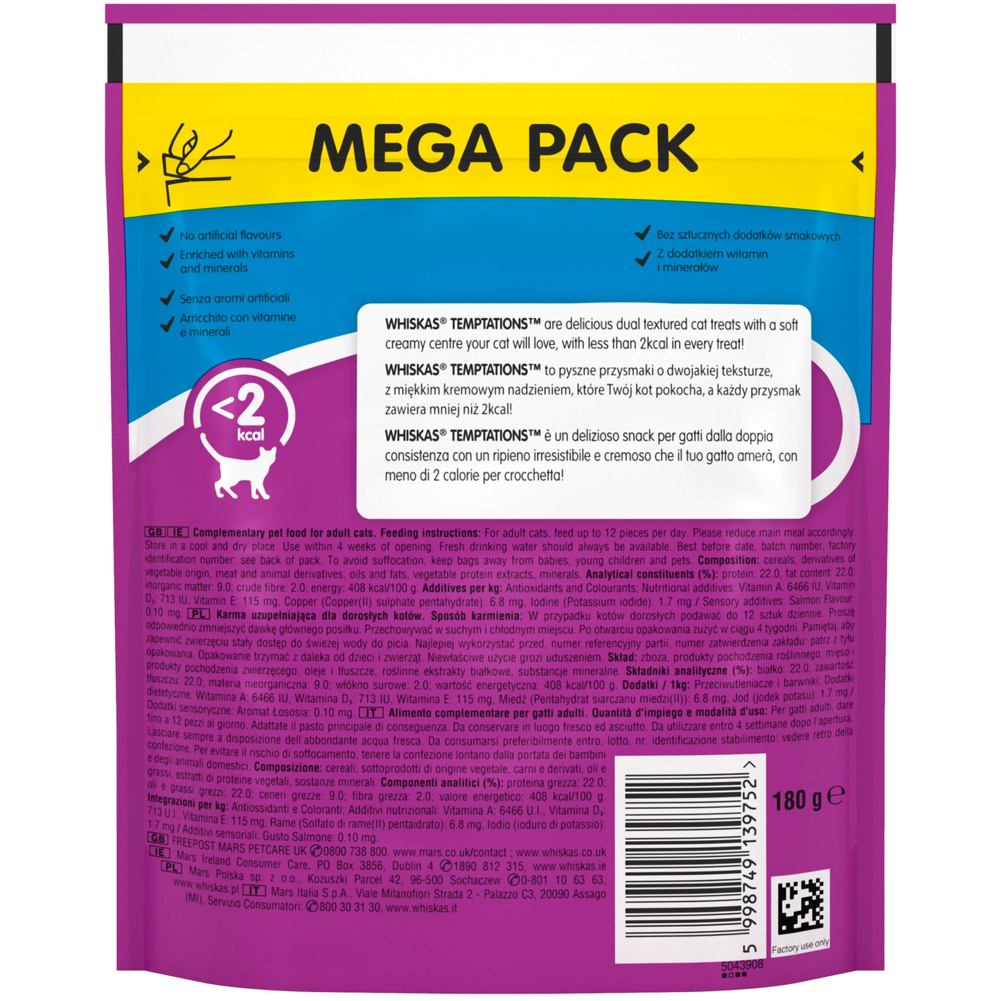 Whiskas Temptations Adult Cat Treats with Salmon Flavour