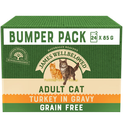 James Wellbeloved Grain Free Adult Cat Food Pouches Turkey in Gravy