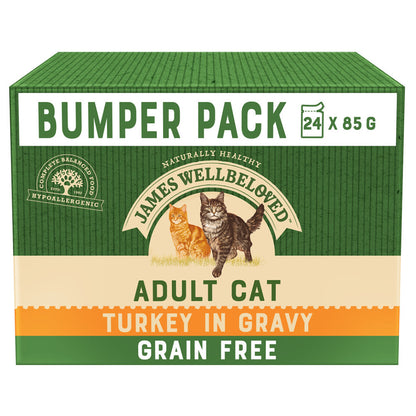 James Wellbeloved Grain Free Adult Cat Food Pouches Turkey in Gravy
