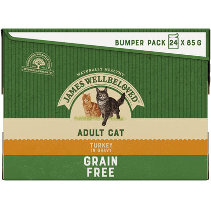 James Wellbeloved Grain Free Adult Cat Food Pouches Turkey in Gravy