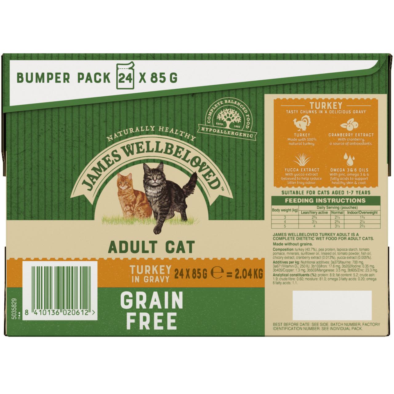 James Wellbeloved Grain Free Adult Cat Food Pouches Turkey in Gravy