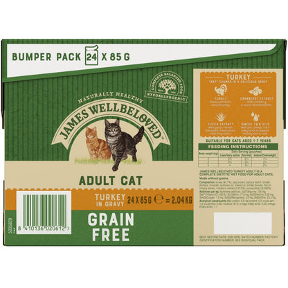 James Wellbeloved Grain Free Adult Cat Food Pouches Turkey in Gravy