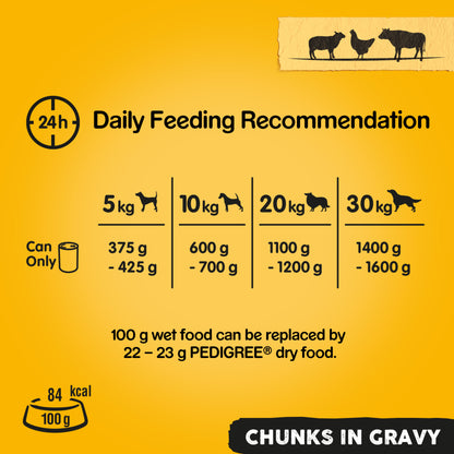 Pedigree Adult Wet Dog Food Tins Mixed in Gravy
