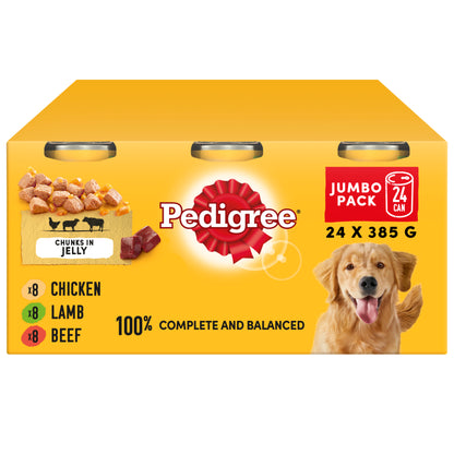 Pedigree Adult Wet Dog Food Tins - Mixed Selection in Jelly 24 x 385g