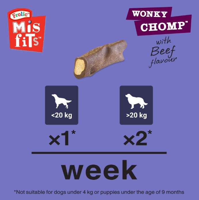 Misfits Wonky Chomp Adult Medium Dog Treats Beef 2 Stick