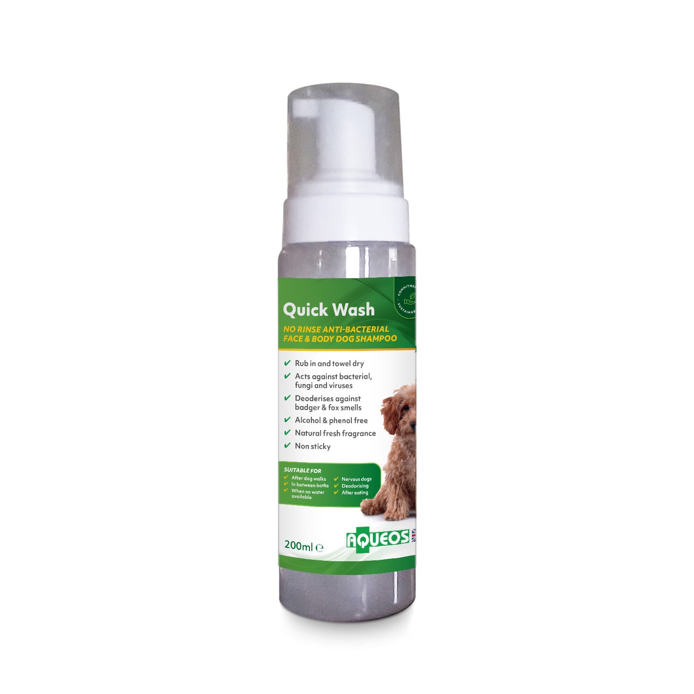Aqueos Quick Wash Anti-Bacterial No Rinse Dog Shampoo