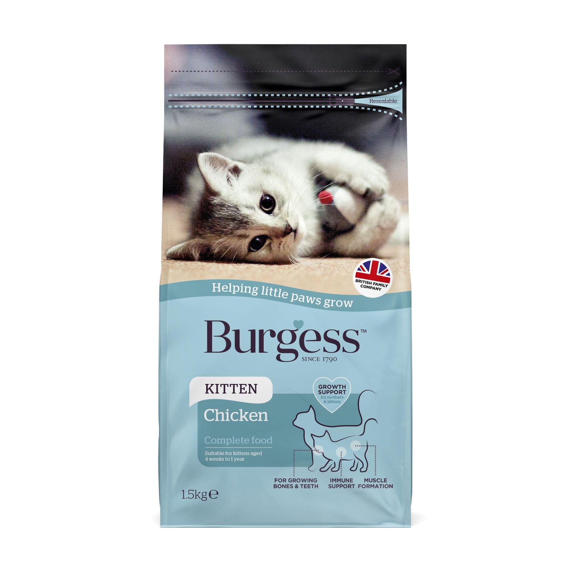 Burgess Burgess Chicken Kitten Dry Cat Food pet food packaging