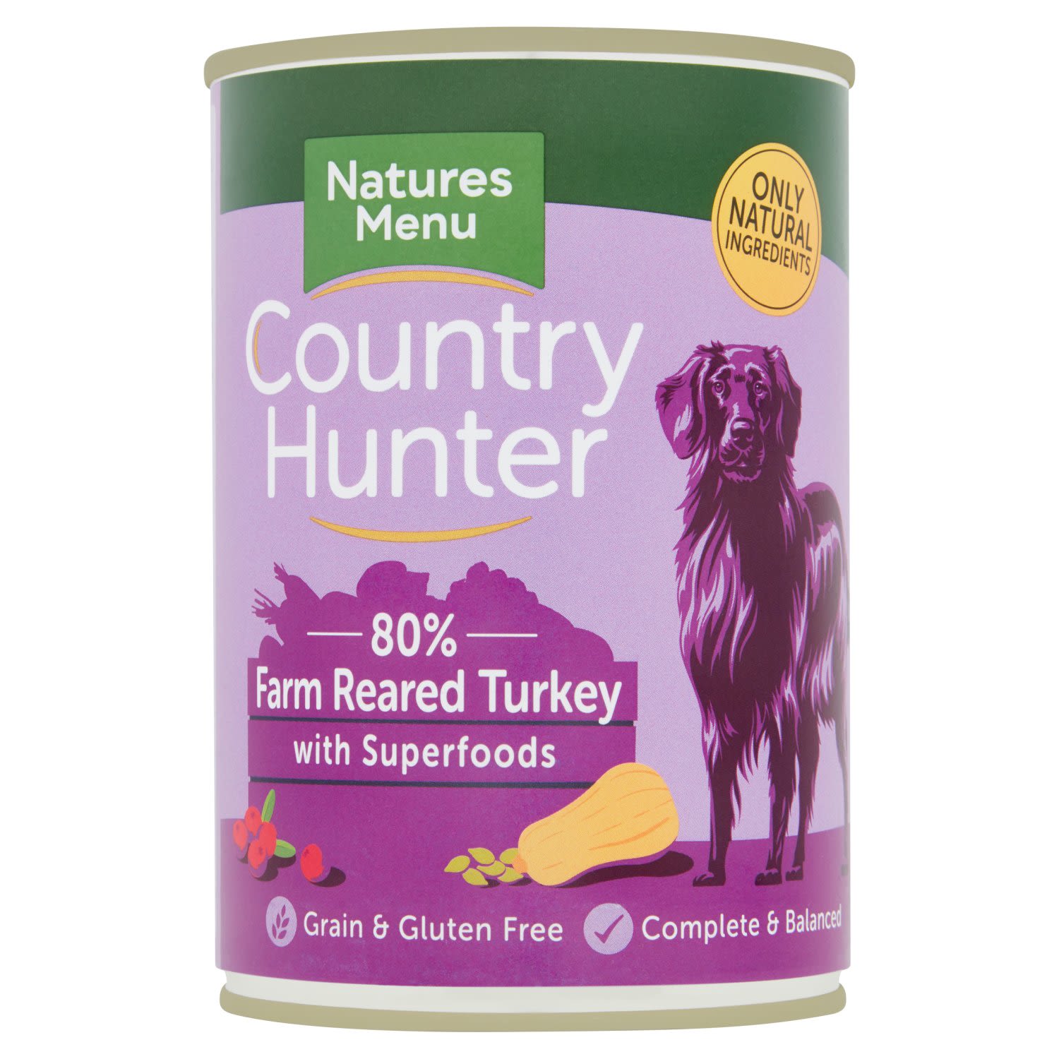 Natures menu Natures Menu Country Hunter 80 Farm Reared Superfoods Turkey Adult Wet Dog Food pet food packaging
