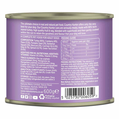 Natures Menu Country Hunter Farm Reared Turkey Wet Dog Food Cans