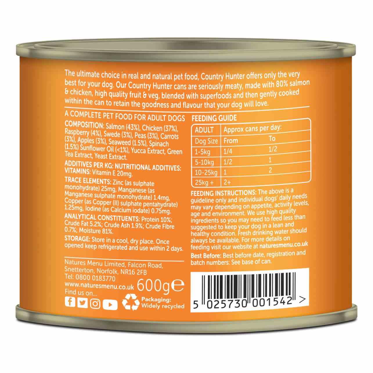 Natures Menu Country Hunter Salmon & Chicken Wet Dog Food Cans