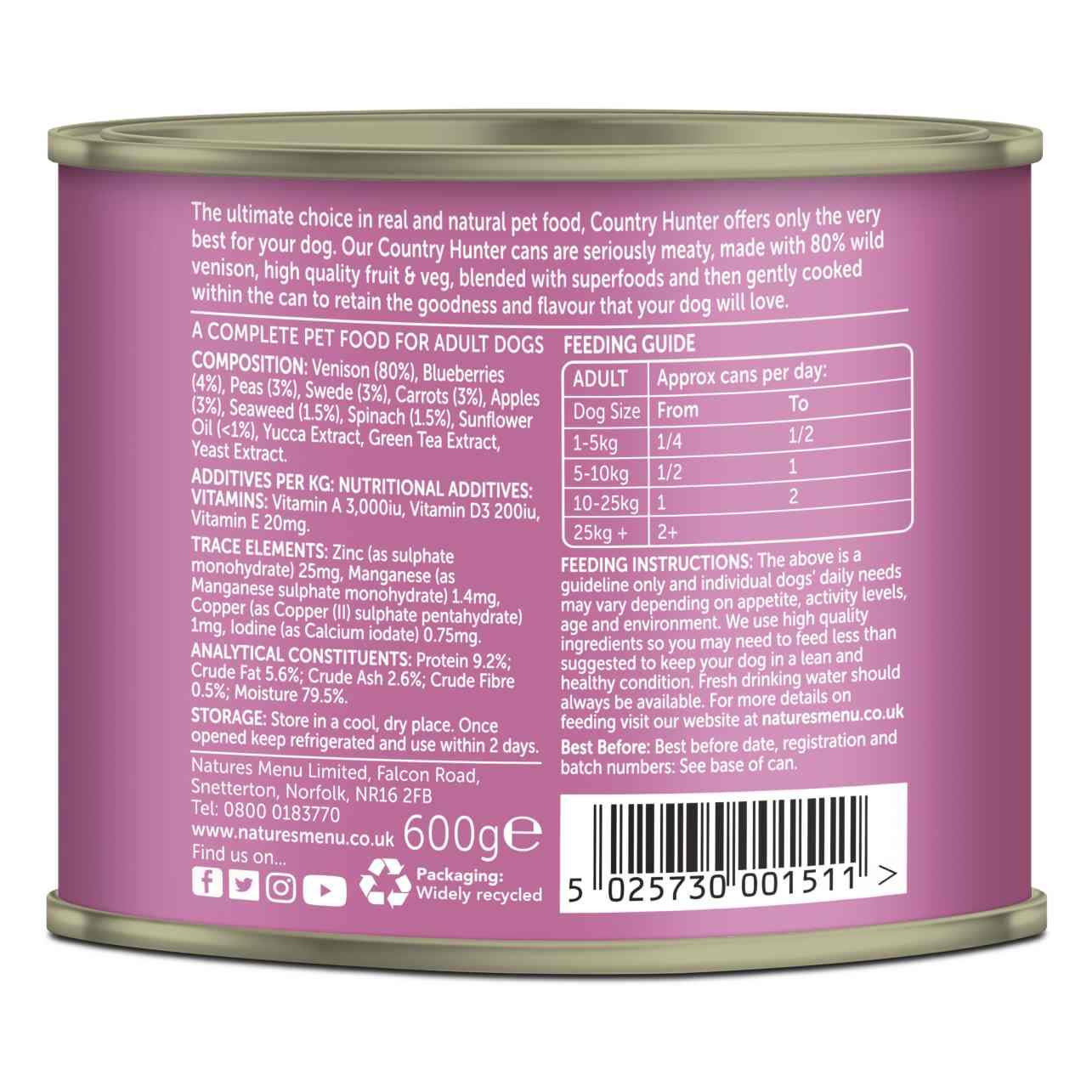 Natures Menu Country Hunter Venison Wet Dog Food Cans