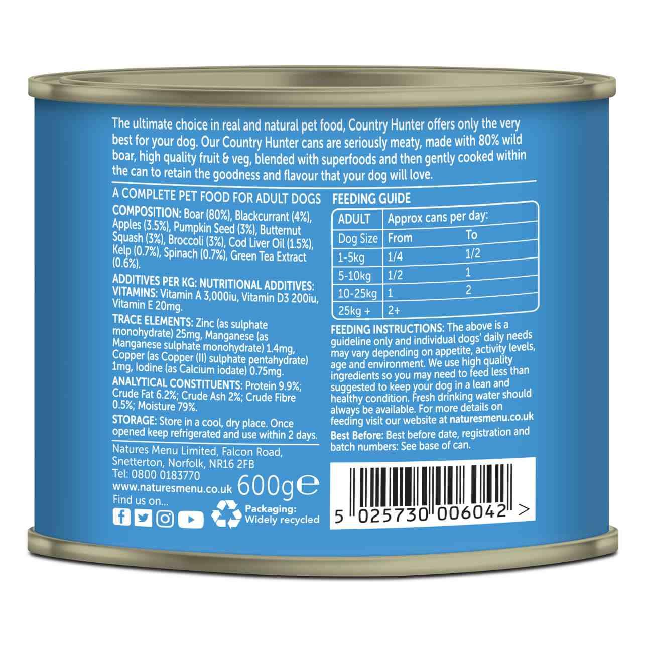 Natures Menu Country Hunter Wild Boar Wet Dog Food Cans