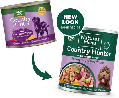 Natures Menu Country Hunter Farm Reared Turkey Wet Dog Food Cans