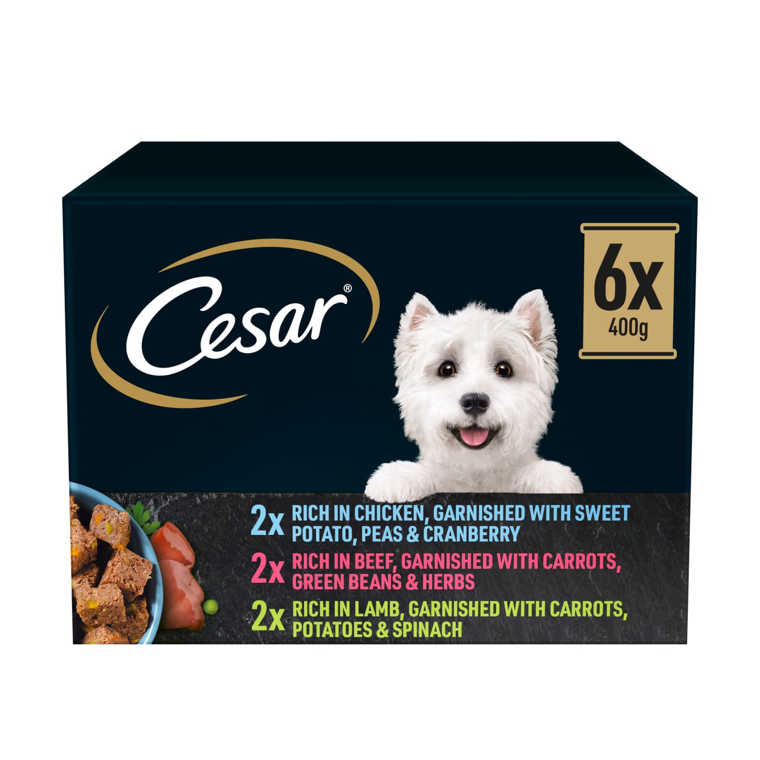Cesar Cesar Goodness Grain Free Beef Chicken Lamb Adult Wet Dog Food pet food packaging