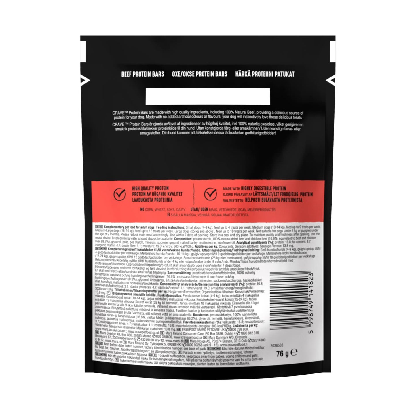 Crave Natural Grain Free Protein Bar Grain Adult Dog Treat Beef