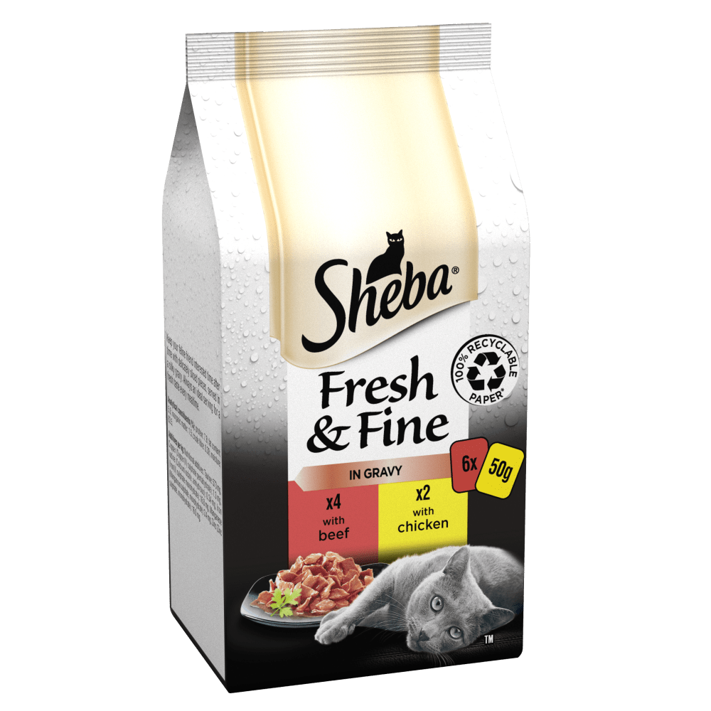 Sheba Fresh and Fine Adult Wet Cat Food Pouches - Beef & Chicken in Gravy